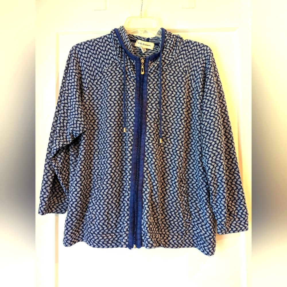 CD Daniels women's size 2X Athletic Hoodie Jacket Blue/Gray Paint Brush Pattern